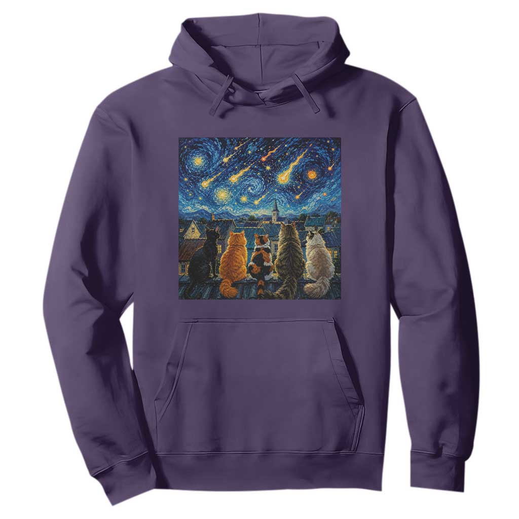 Starry Night Cats Watching Meteors Hoodie Astronomy Lover Gift TS12 Purple Print Your Wear
