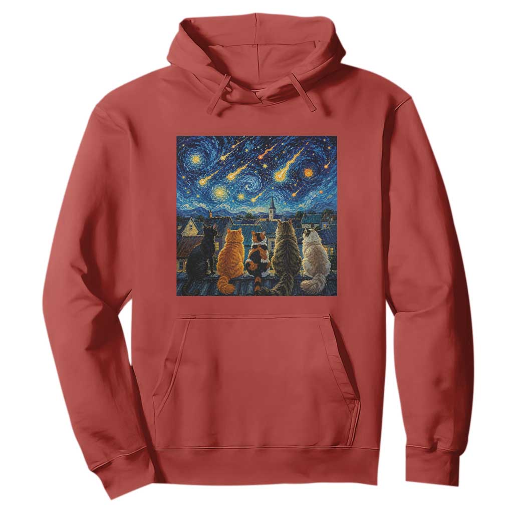 Starry Night Cats Watching Meteors Hoodie Astronomy Lover Gift TS12 Red Print Your Wear
