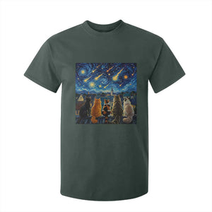 Starry Night Cats Watching Meteors T Shirt For Kid Astronomy Lover Gift TS12 Dark Forest Green Print Your Wear