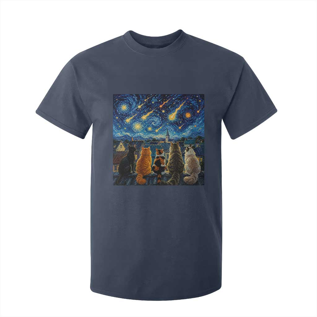 Starry Night Cats Watching Meteors T Shirt For Kid Astronomy Lover Gift TS12 Navy Print Your Wear