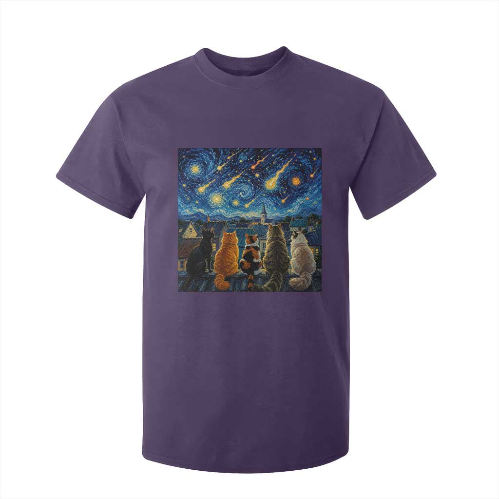 Starry Night Cats Watching Meteors T Shirt For Kid Astronomy Lover Gift TS12 Purple Print Your Wear