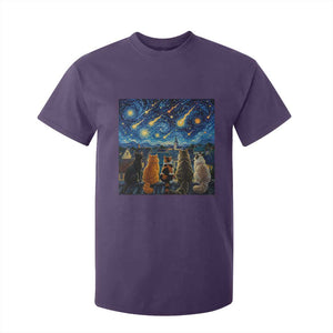 Starry Night Cats Watching Meteors T Shirt For Kid Astronomy Lover Gift TS12 Purple Print Your Wear