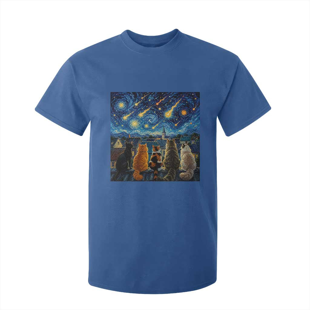 Starry Night Cats Watching Meteors T Shirt For Kid Astronomy Lover Gift TS12 Royal Blue Print Your Wear