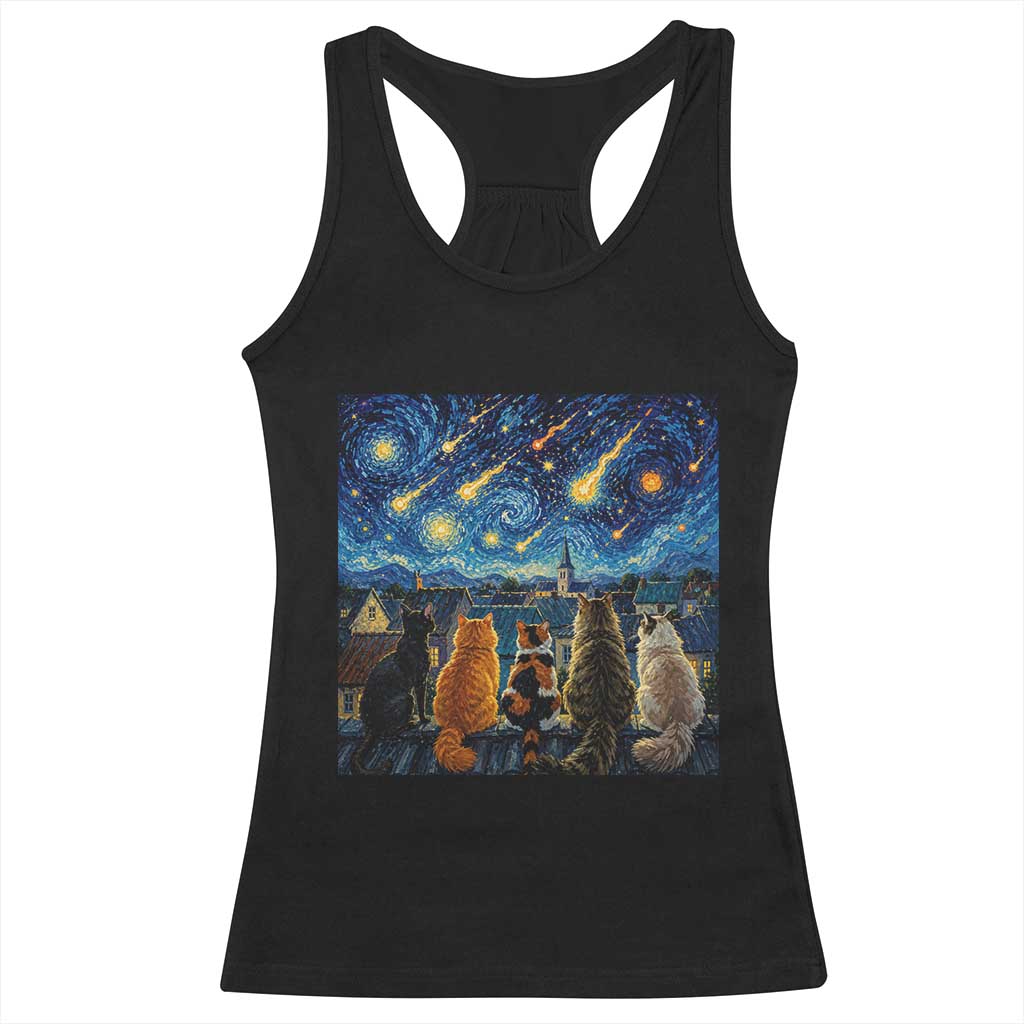 Starry Night Cats Watching Meteors Racerback Tank Top Astronomy Lover Gift TS12 Black Print Your Wear