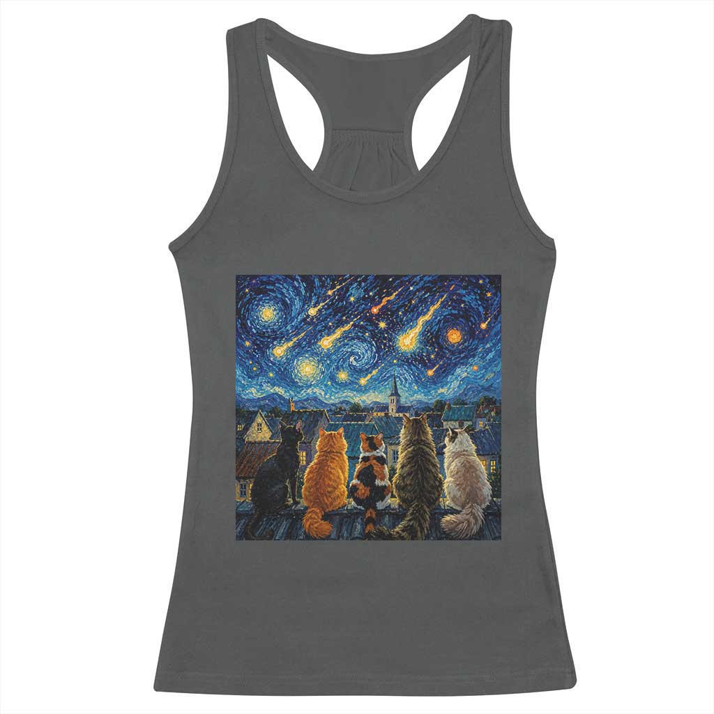 Starry Night Cats Watching Meteors Racerback Tank Top Astronomy Lover Gift TS12 Dark Heather Print Your Wear