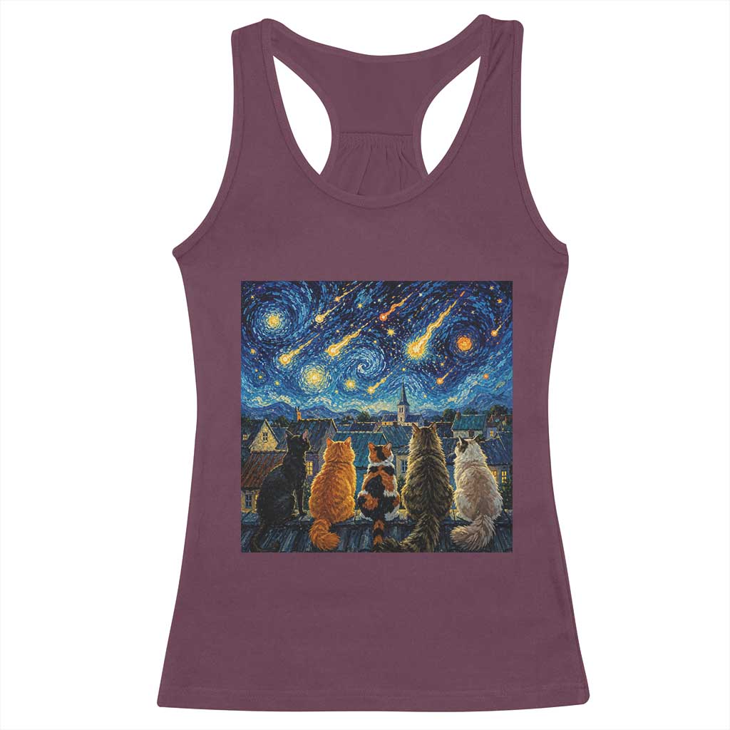 Starry Night Cats Watching Meteors Racerback Tank Top Astronomy Lover Gift TS12 Maroon Print Your Wear