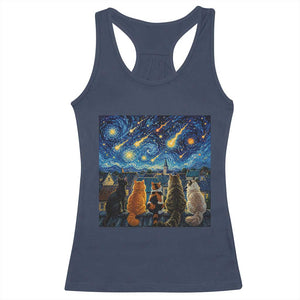 Starry Night Cats Watching Meteors Racerback Tank Top Astronomy Lover Gift TS12 Navy Print Your Wear