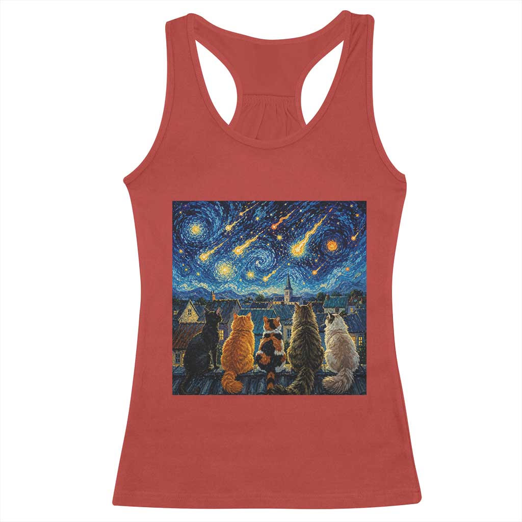 Starry Night Cats Watching Meteors Racerback Tank Top Astronomy Lover Gift TS12 Red Print Your Wear