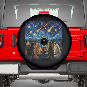 Starry Night Cats Watching Meteors Spare Tire Cover Astronomy Lover Gift TS12 Black Print Your Wear