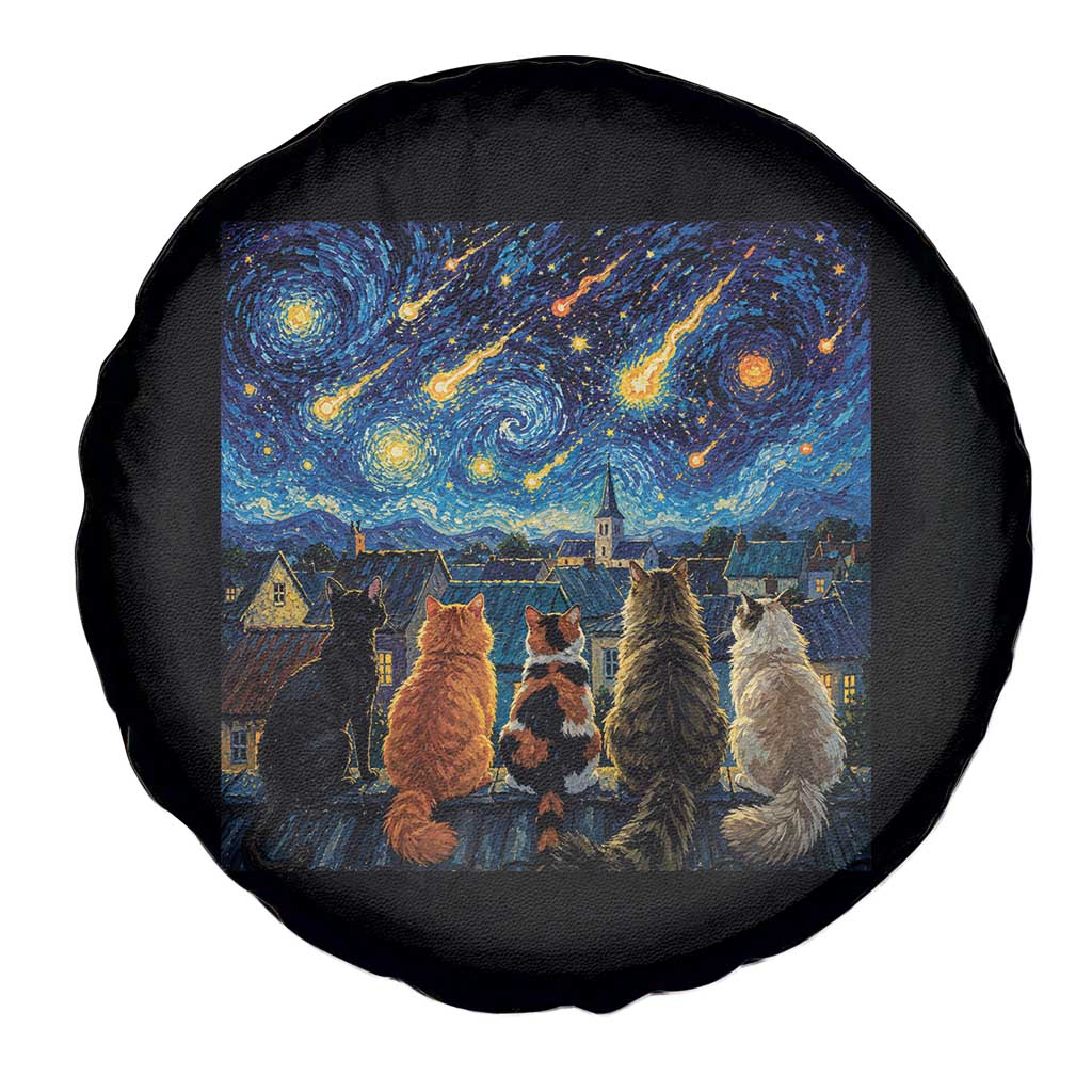 Starry Night Cats Watching Meteors Spare Tire Cover Astronomy Lover Gift TS12 Print Your Wear