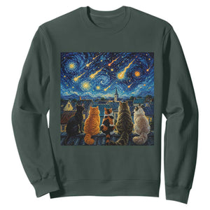 Starry Night Cats Watching Meteors Sweatshirt Astronomy Lover Gift TS12 Dark Forest Green Print Your Wear