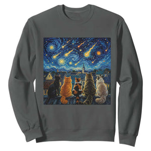 Starry Night Cats Watching Meteors Sweatshirt Astronomy Lover Gift TS12 Dark Heather Print Your Wear