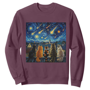 Starry Night Cats Watching Meteors Sweatshirt Astronomy Lover Gift TS12 Maroon Print Your Wear