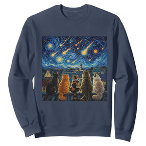 Starry Night Cats Watching Meteors Sweatshirt Astronomy Lover Gift TS12 Navy Print Your Wear