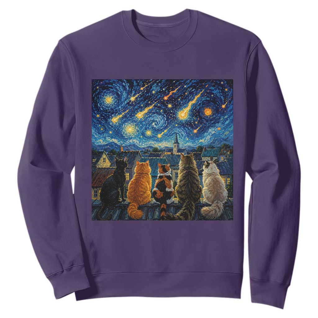 Starry Night Cats Watching Meteors Sweatshirt Astronomy Lover Gift TS12 Purple Print Your Wear