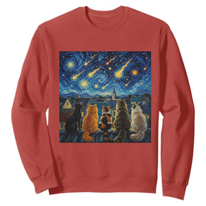 Starry Night Cats Watching Meteors Sweatshirt Astronomy Lover Gift TS12 Red Print Your Wear