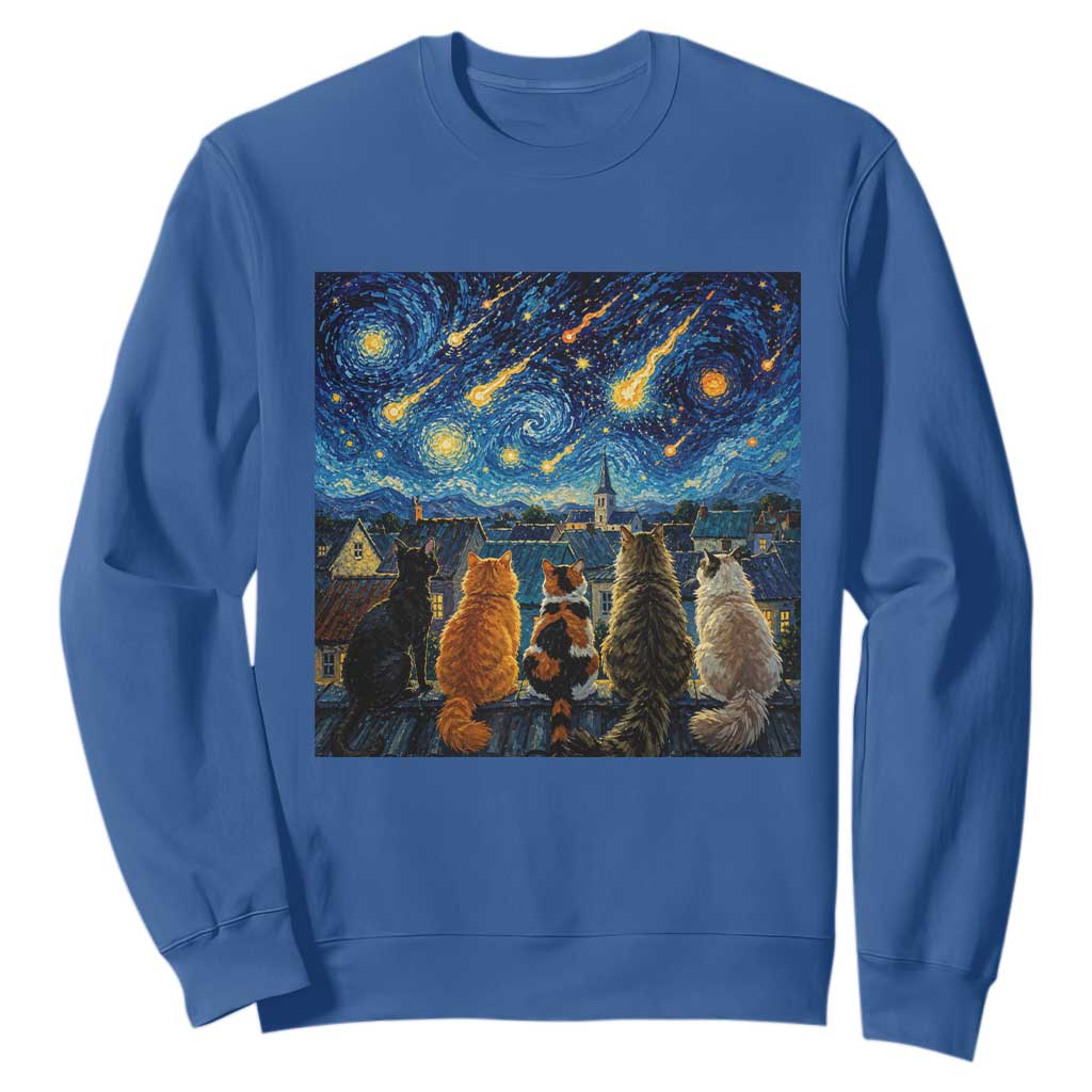 Starry Night Cats Watching Meteors Sweatshirt Astronomy Lover Gift TS12 Royal Blue Print Your Wear