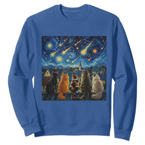 Starry Night Cats Watching Meteors Sweatshirt Astronomy Lover Gift TS12 Royal Blue Print Your Wear