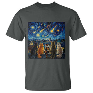 Starry Night Cats Watching Meteors T Shirt Astronomy Lover Gift TS12 Dark Heather Print Your Wear