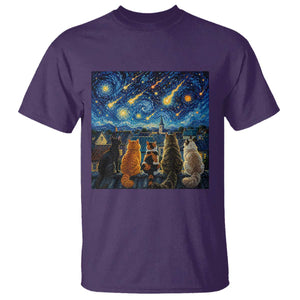 Starry Night Cats Watching Meteors T Shirt Astronomy Lover Gift TS12 Purple Print Your Wear