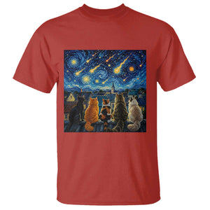 Starry Night Cats Watching Meteors T Shirt Astronomy Lover Gift TS12 Red Print Your Wear