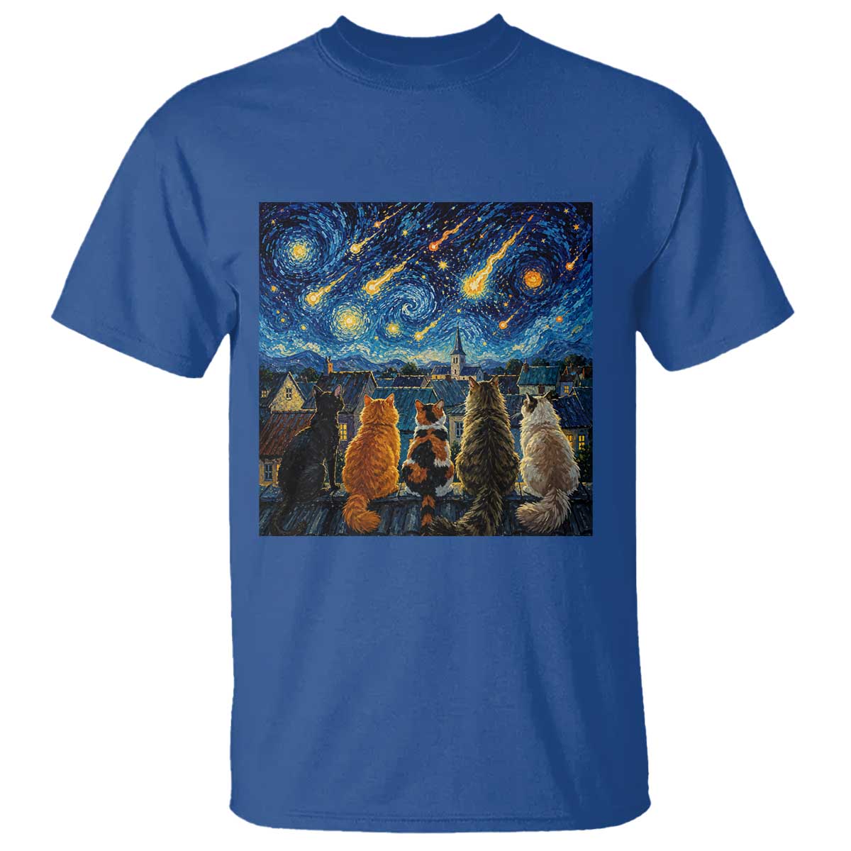 Starry Night Cats Watching Meteors T Shirt Astronomy Lover Gift TS12 Royal Blue Print Your Wear