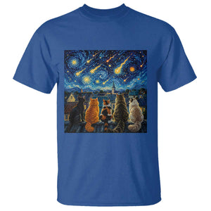 Starry Night Cats Watching Meteors T Shirt Astronomy Lover Gift TS12 Royal Blue Print Your Wear