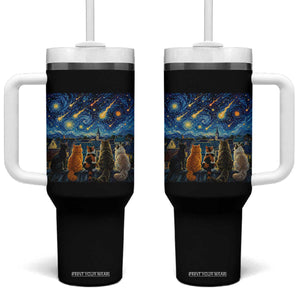 Starry Night Cats Watching Meteors Tumbler With Handle Astronomy Lover Gift TS12 One Size: 40 oz Black Print Your Wear