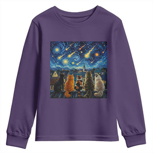 Starry Night Cats Watching Meteors Youth Sweatshirt Astronomy Lover Gift TS12 Purple Print Your Wear