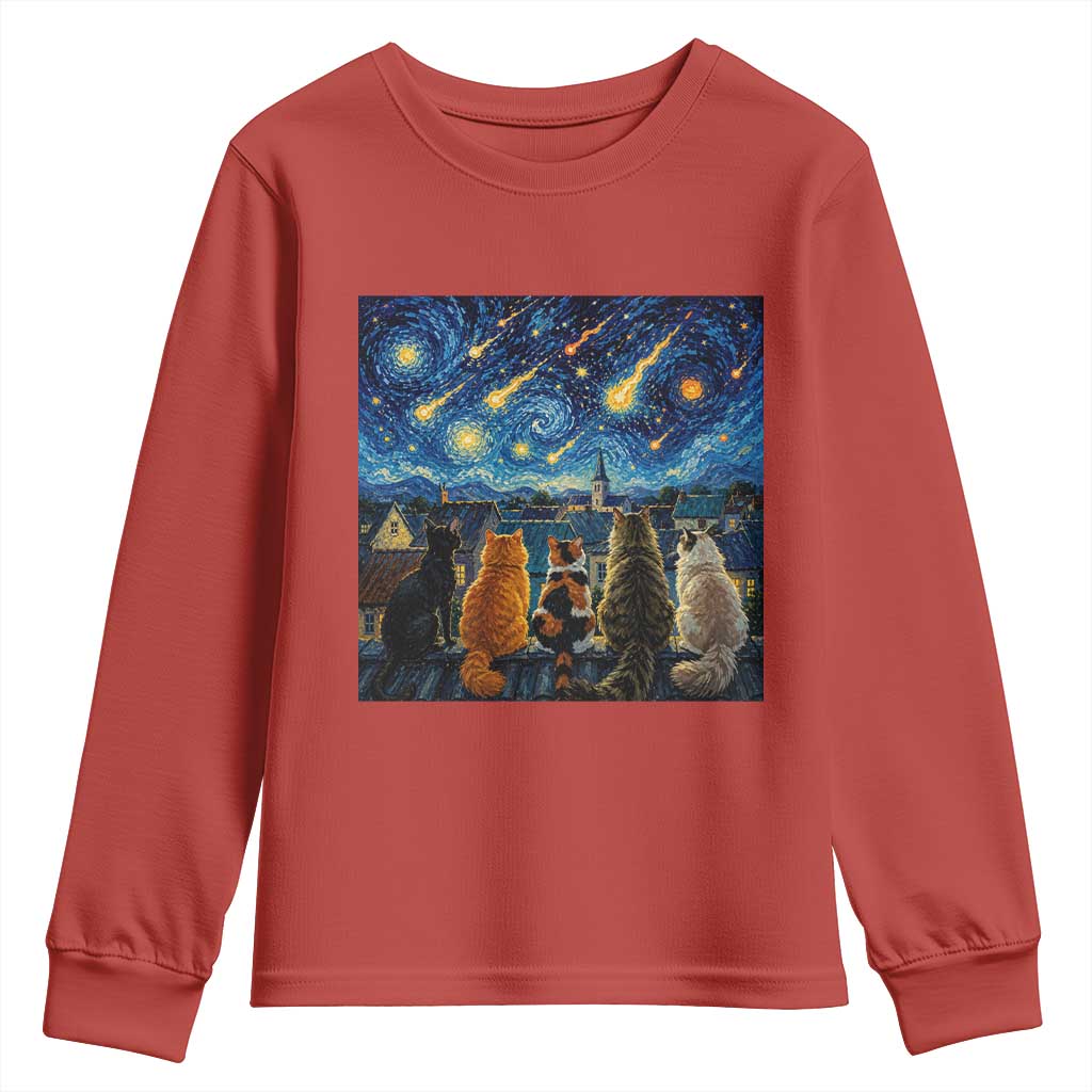Starry Night Cats Watching Meteors Youth Sweatshirt Astronomy Lover Gift TS12 Red Print Your Wear