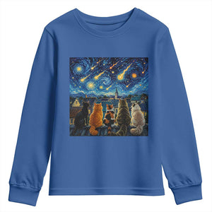 Starry Night Cats Watching Meteors Youth Sweatshirt Astronomy Lover Gift TS12 Royal Blue Print Your Wear