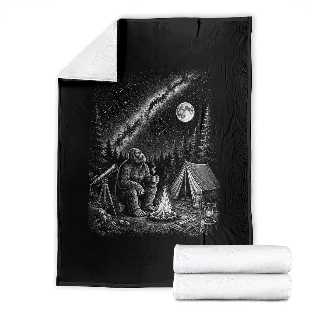 Bigfoot Camping Under Meteor Showers Throw Blanket Stargazer Gift TS12 Black Print Your Wear