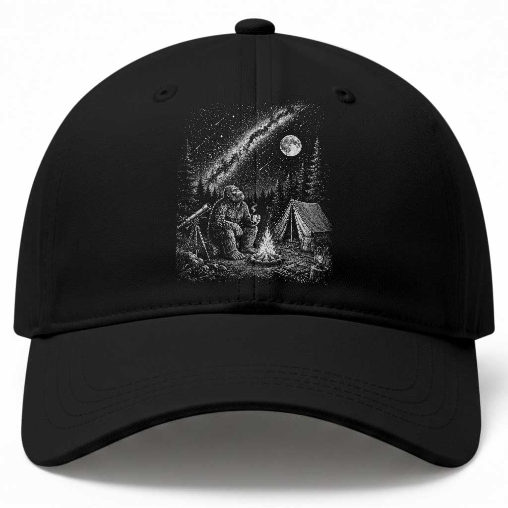 Bigfoot Camping Under Meteor Showers Baseball Cap Stargazer Gift TS12 Print Your Wear