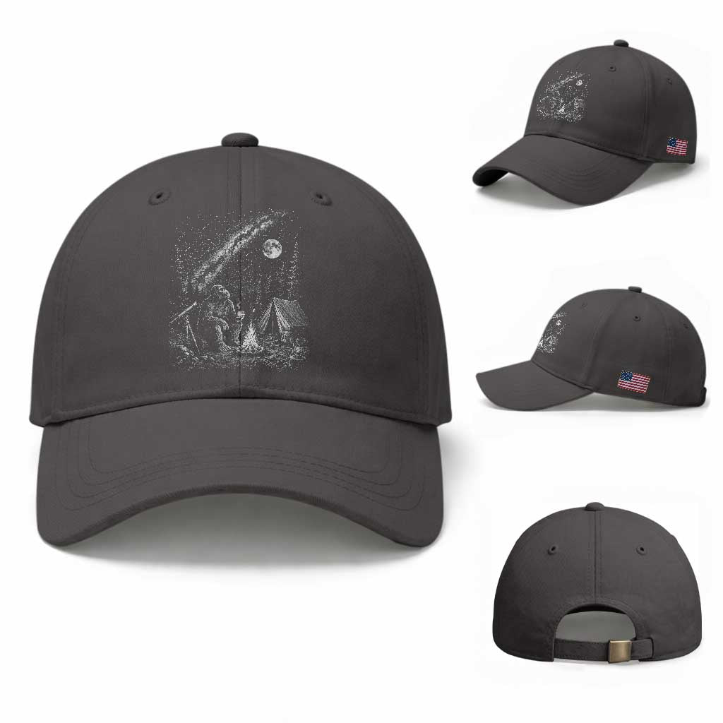Bigfoot Camping Under Meteor Showers Baseball Cap Stargazer Gift TS12 Baseball Cap Universal Fit Dark Gray Print Your Wear