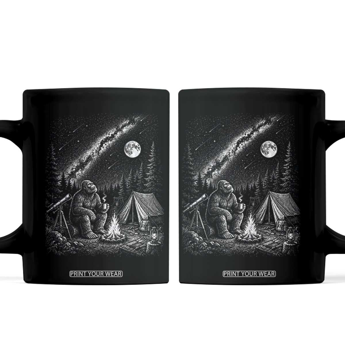 Bigfoot Camping Under Meteor Showers Coffee Mug Stargazer Gift TS12 Black Print Your Wear