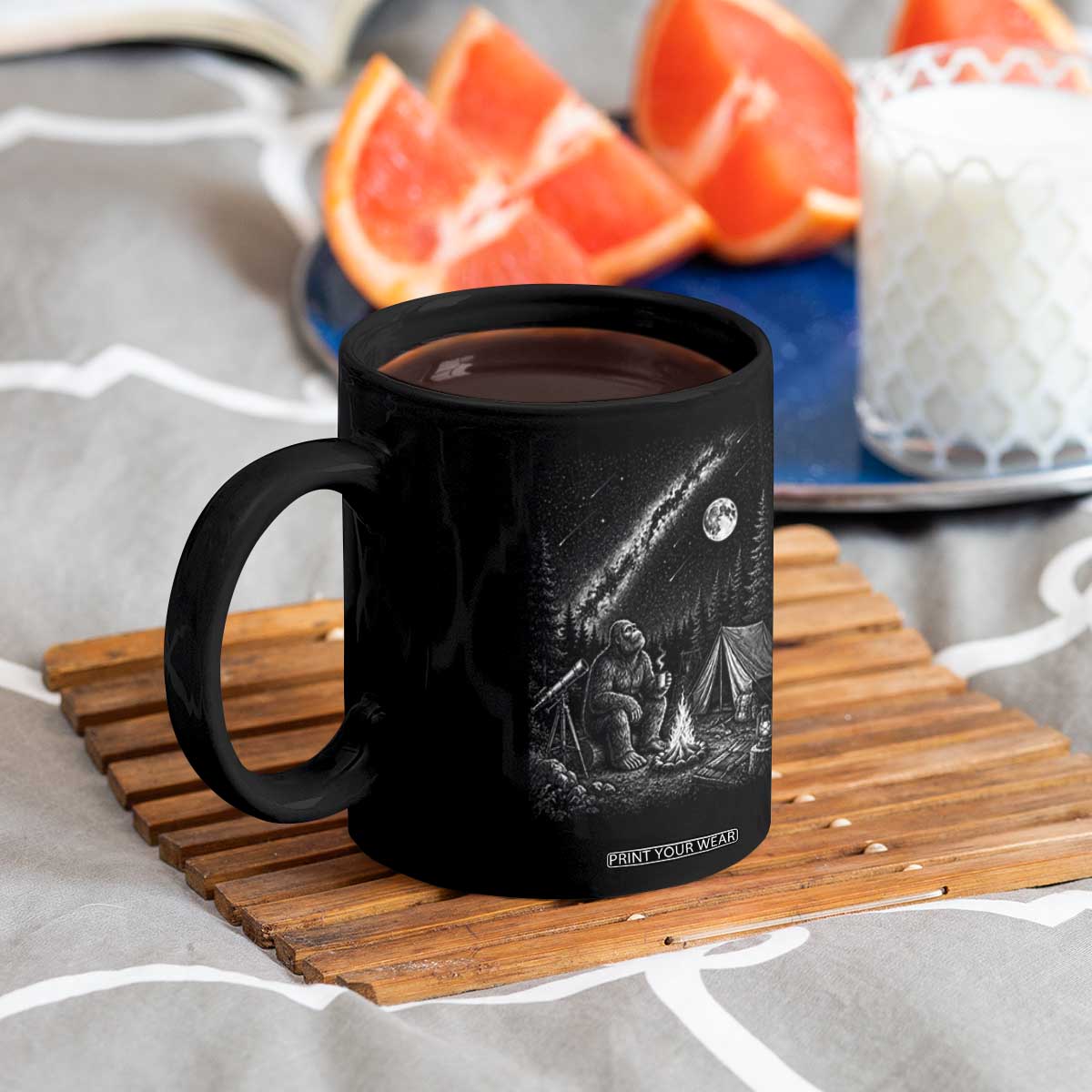 Bigfoot Camping Under Meteor Showers Coffee Mug Stargazer Gift TS12 Print Your Wear