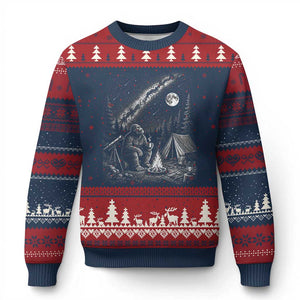 Bigfoot Camping Under Meteor Showers Ugly Christmas Sweater Stargazer Gift TS12 Navy Red Print Your Wear