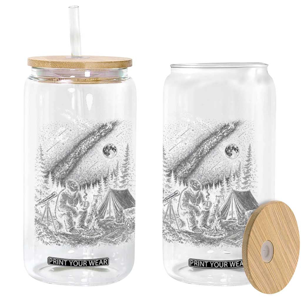 Bigfoot Camping Under Meteor Showers Glass Can Stargazer Gift TS12 Print Your Wear