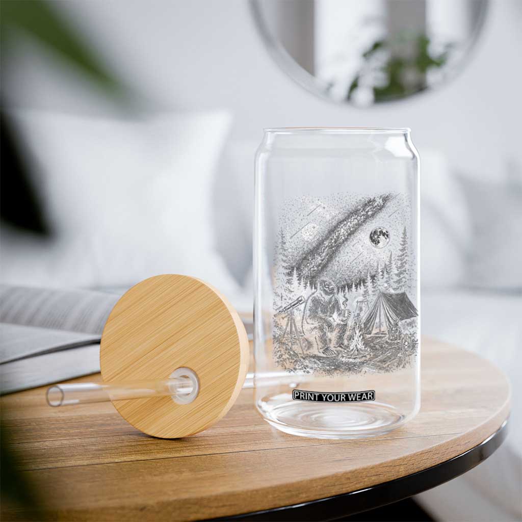 Bigfoot Camping Under Meteor Showers Glass Can Stargazer Gift TS12 Print Your Wear