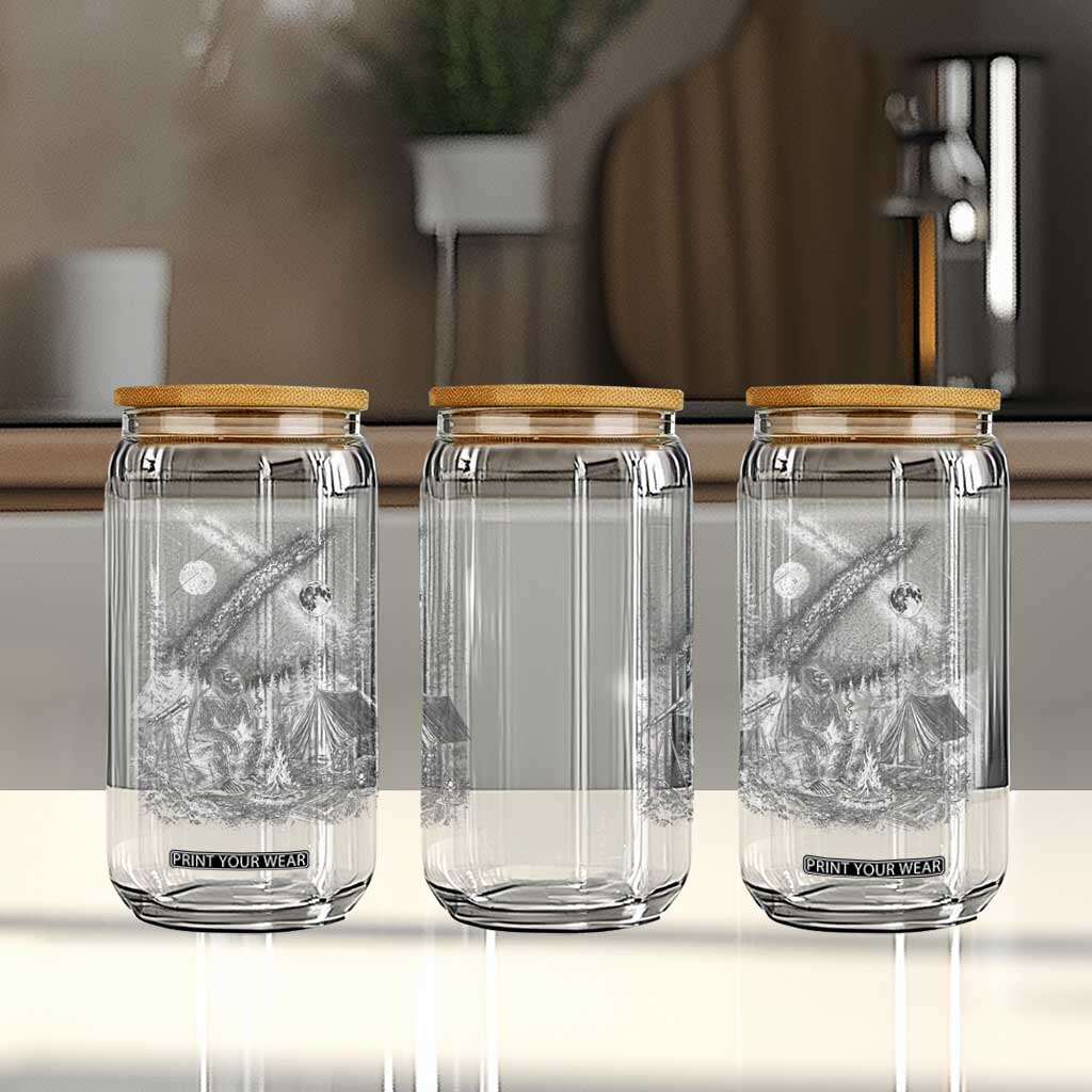 Bigfoot Camping Under Meteor Showers Glass Can Stargazer Gift TS12 Print Your Wear