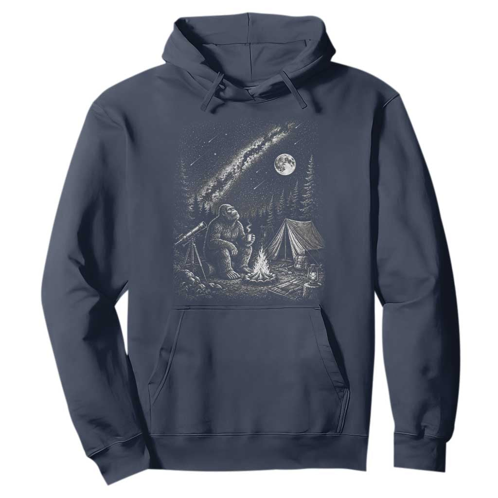 Bigfoot Camping Under Meteor Showers Hoodie Stargazer Gift TS12 Navy Print Your Wear