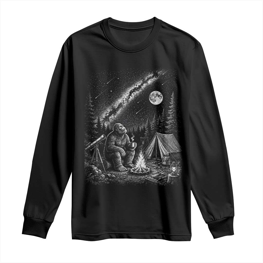 Bigfoot Camping Under Meteor Showers Long Sleeve Shirt Stargazer Gift TS12 Black Print Your Wear