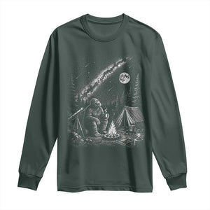 Bigfoot Camping Under Meteor Showers Long Sleeve Shirt Stargazer Gift TS12 Dark Forest Green Print Your Wear