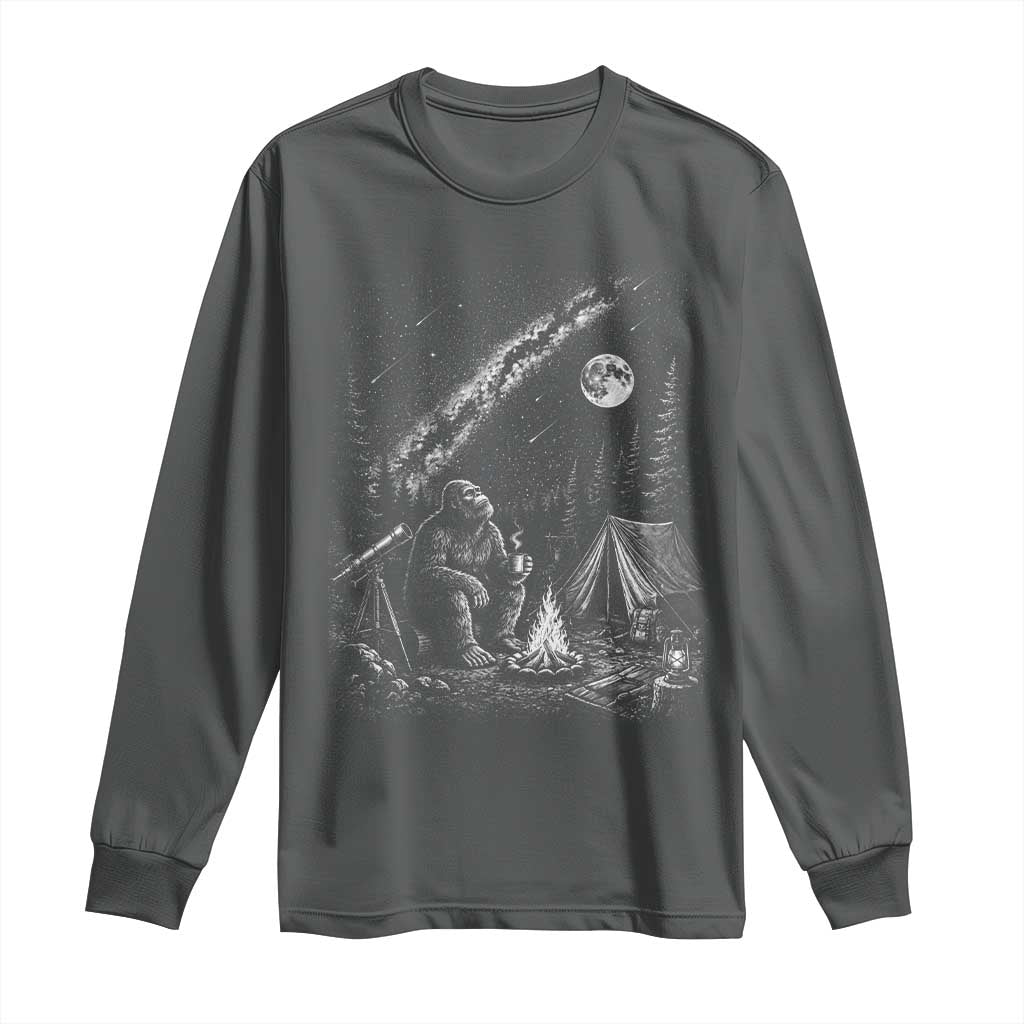 Bigfoot Camping Under Meteor Showers Long Sleeve Shirt Stargazer Gift TS12 Dark Heather Print Your Wear