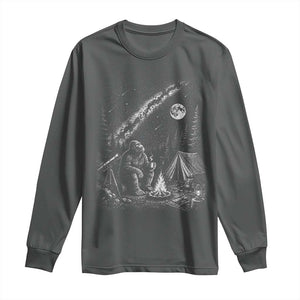 Bigfoot Camping Under Meteor Showers Long Sleeve Shirt Stargazer Gift TS12 Dark Heather Print Your Wear