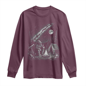 Bigfoot Camping Under Meteor Showers Long Sleeve Shirt Stargazer Gift TS12 Maroon Print Your Wear