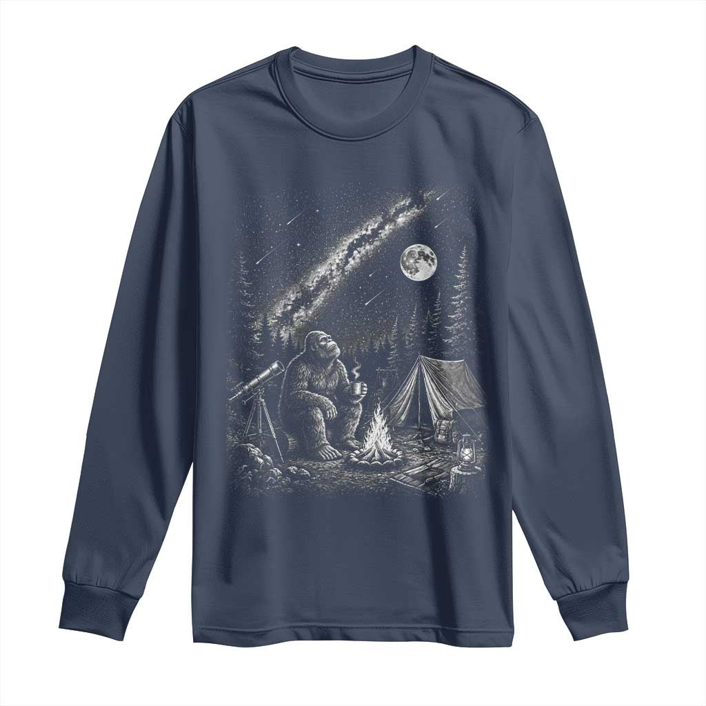 Bigfoot Camping Under Meteor Showers Long Sleeve Shirt Stargazer Gift TS12 Navy Print Your Wear