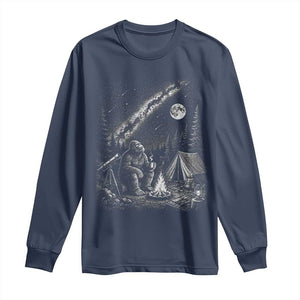 Bigfoot Camping Under Meteor Showers Long Sleeve Shirt Stargazer Gift TS12 Navy Print Your Wear