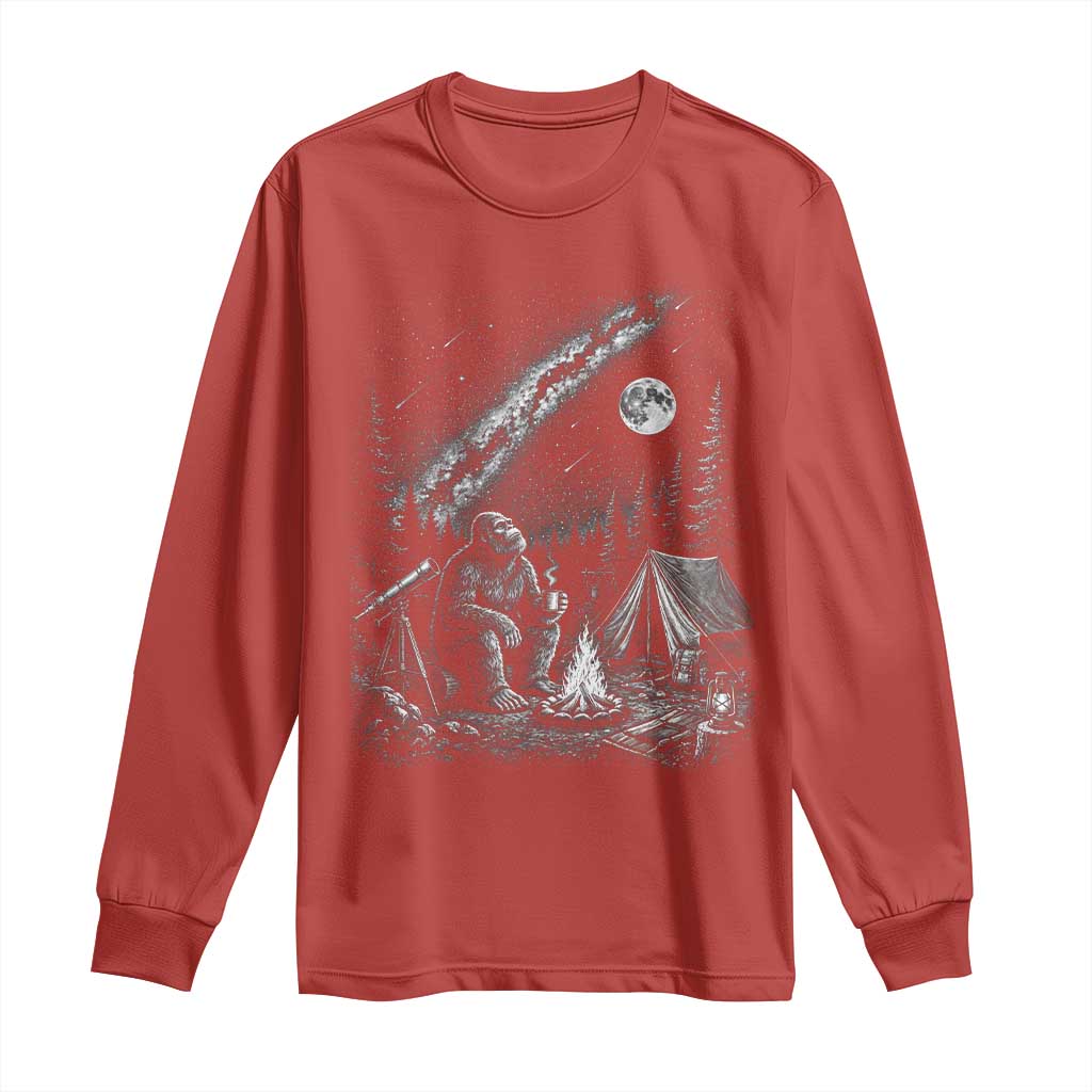 Bigfoot Camping Under Meteor Showers Long Sleeve Shirt Stargazer Gift TS12 Red Print Your Wear