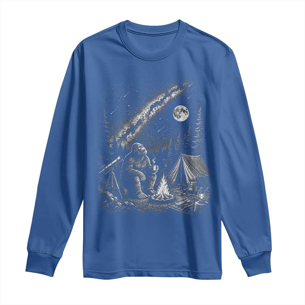 Bigfoot Camping Under Meteor Showers Long Sleeve Shirt Stargazer Gift TS12 Royal Blue Print Your Wear
